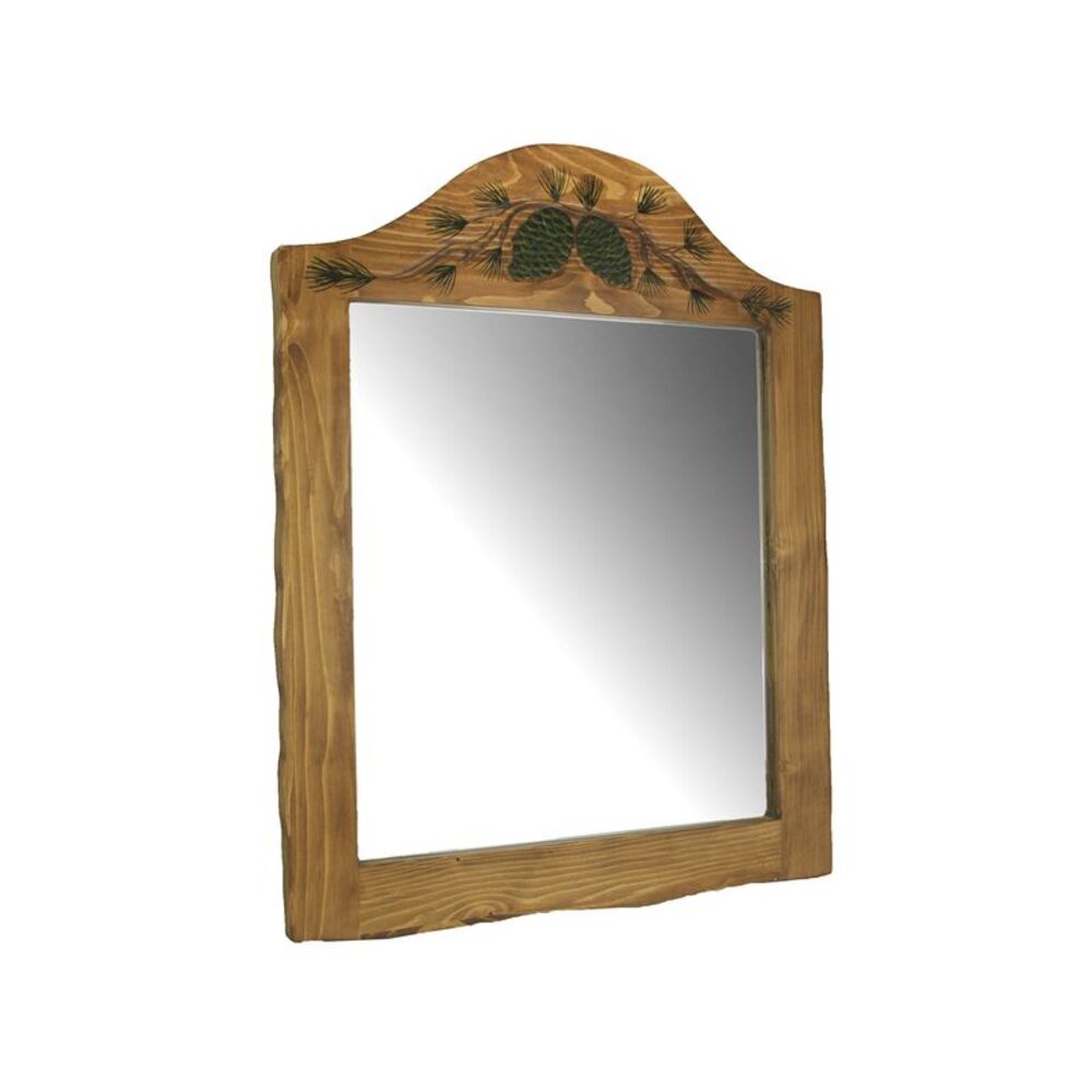Hand Carved Natural Wood Pine Cone Decorative Wall Mirror Home Lodge Style Decor